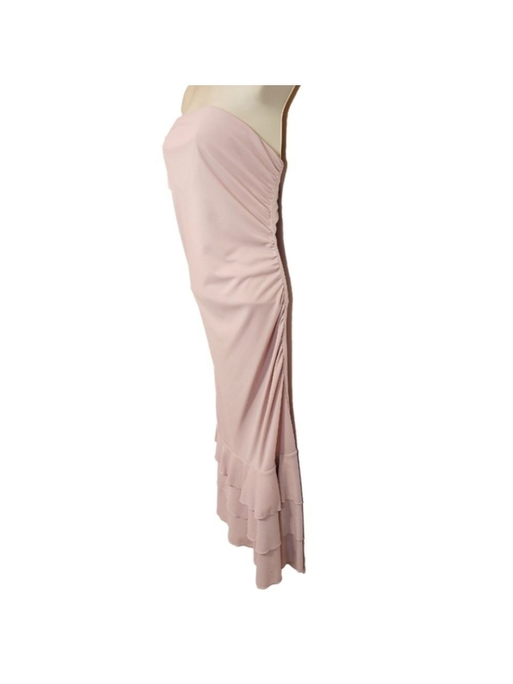 Express Pink Strapless Shirred Ruffle Bodycon Knit Dress Size 14 - Picture 3 of 10